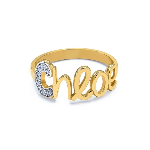 Script Name Ring with Cubic Zirconia Stones