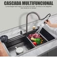 thumbnail image 3 of Fregadero Tarja de Cocina Acero Inoxidable 75×45 cm con Grifo Cascada & Extraíble, Antihuella – Incluye Tabla, Colador y Dispensador de Jabón - Negro Matte, 3 of 7