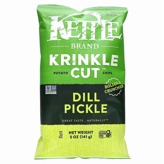 Kettle Foods, Krinkle Cut Potato Chips, Dill Pickle, 5 oz (141 g) Pack of 4