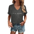 thumbnail image 2 of Womens Graphic T Shirts Sunflower Print V Neck Short Sleeve Loose Fit Tops Daily Wear Womens Graphic Tees Dark Gray S, 2 of 4
