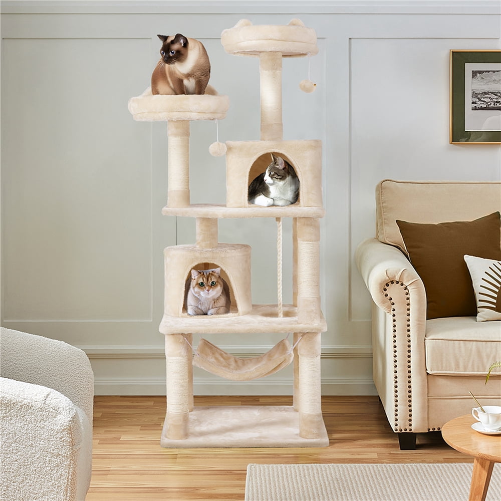 Yaheetech 62" H Multi Level Cat Tree Tower with 2 Condos & Scratching Post, Beige
