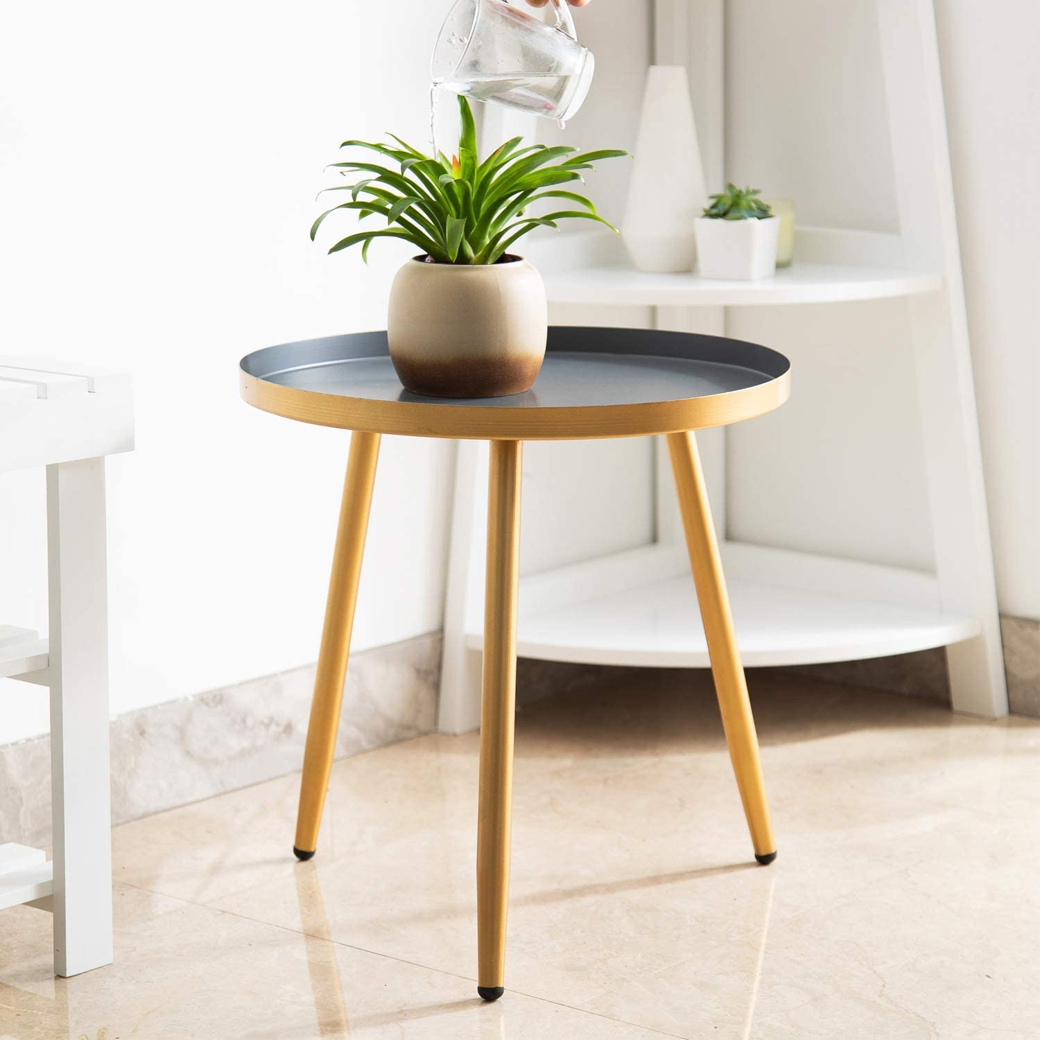 Round Side Metal Table, Tea Sofa Table for Living Room Bedroom,Anti-Rust and Waterproof, Black - image 4 of 8