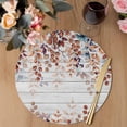 thumbnail image 3 of Orange Brown Eucalyptus Leaves Round 13 Inch Placemats Set of 4, Botanical Farm Rustic Wood HeatResistant Non Slip Place Mats for Dining Table, Wipeable Braided Kitchen Table Mats for Housewarming, 3 of 9