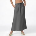 thumbnail image 4 of Yucgh Women's Solid Color Fishtail Split Skirt with Elastic Waist & Side Pockets, Swing Maxi Skirt, Casual Linen Blend Beach Skirt for Summer,Dark Gray,XL, 4 of 7