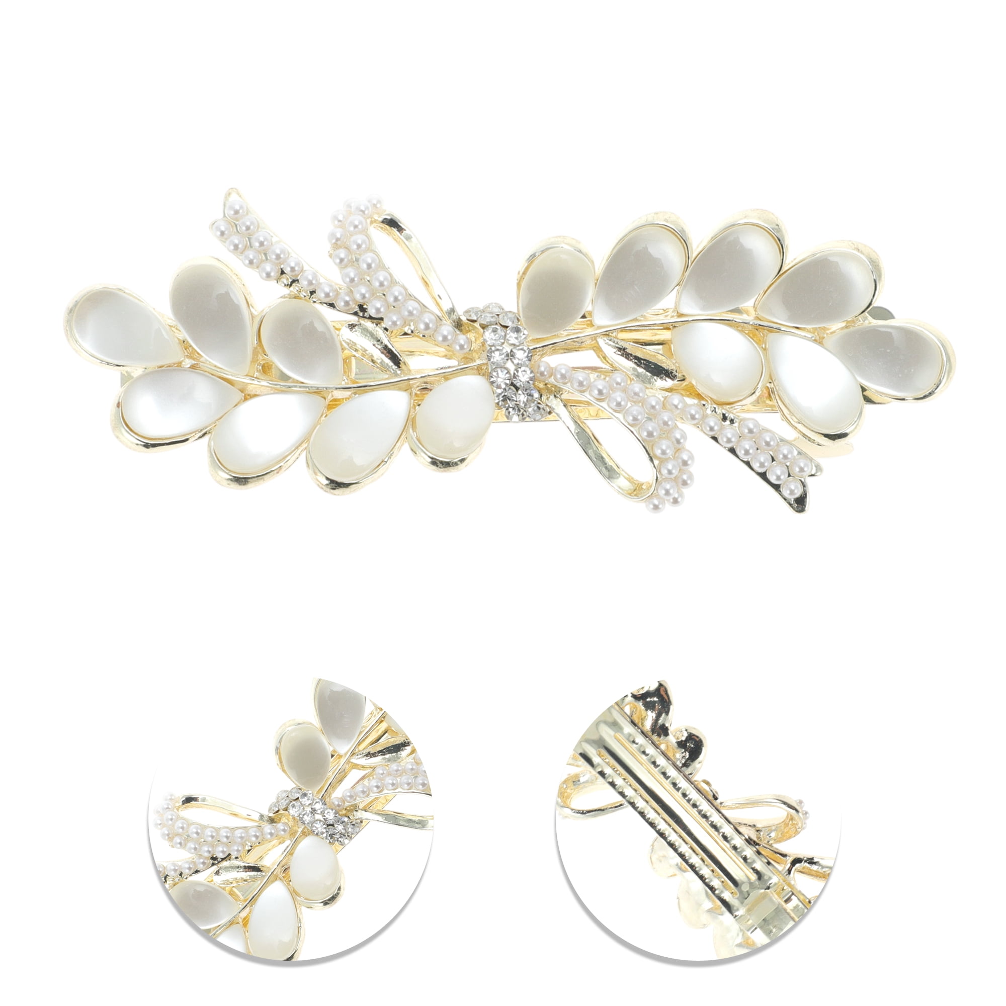 Unique Bargains Wisteria Flower French Barrette Hair Clips Gold Tone White