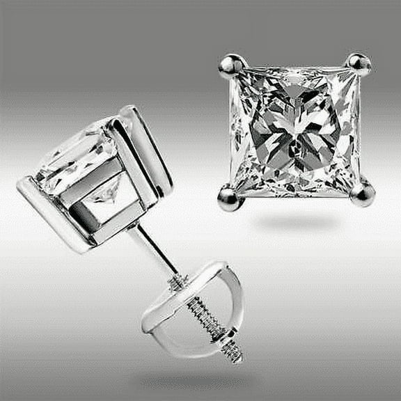 2Ct Princess Cut Lab Created Diamond Men's Women's Stud Earrings 14k White Gold Plated