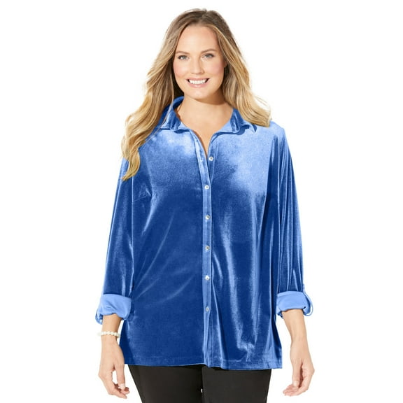 Catherines Women's Plus Size Petite Anywear Velvet Buttonfront Shirt