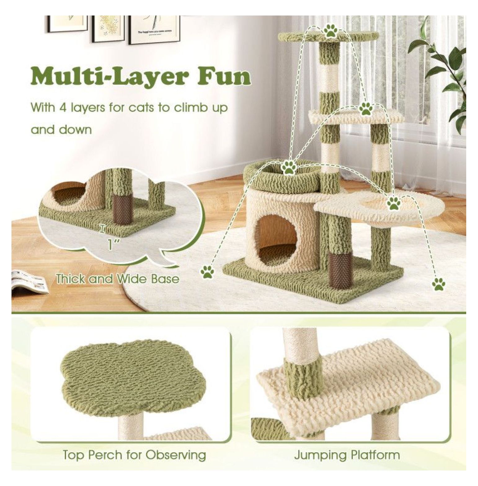 FASCK 38 Inch Tall Aesthetic Kitten Tower, Multi-Level Cat Tree with Condo, Plush Bed & Scratching Posts, Cute Cat Furniture for Indoor Cats