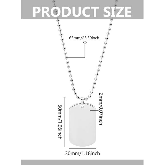 Stainless Steel Blank Tag Pendant Necklace 26 inch Alloy Box Chain Necklace Simple Basic Blank Tag with Stainless Steel Color for Men Women Daily Wear Jewelry Gifts