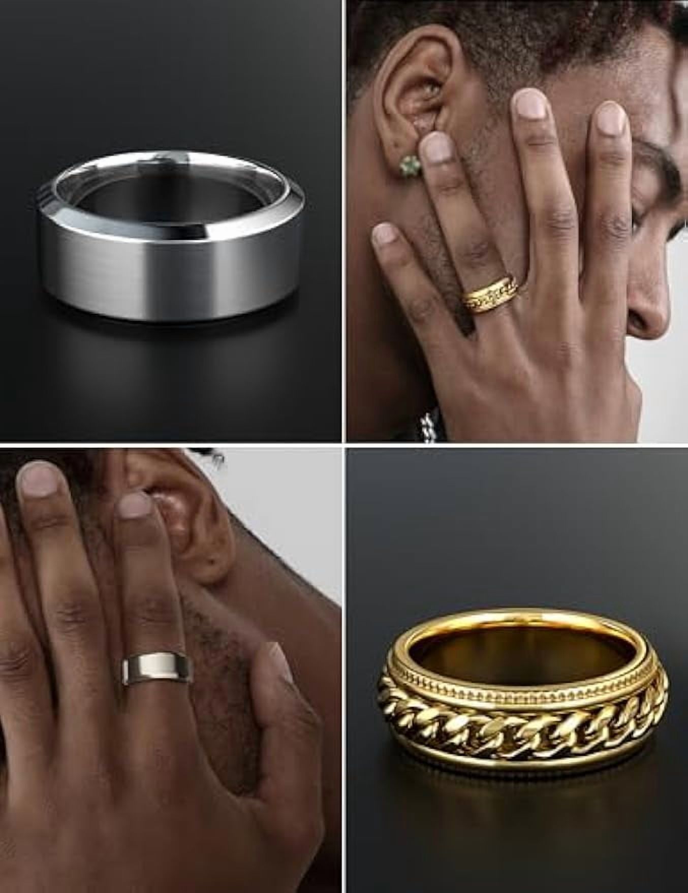 Men's Stainless Steel Cuban Band Ring - 9mm Wide, Gold Plated, Wedding Or Everyday Style - Sizes 6-13