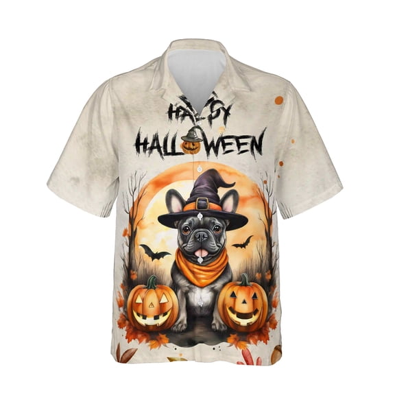 Happy Halloween French Bulldog Witches Hat Pumpkin Carving Hawaiian Shirt Breathable Summer Unisex Merch Dog Lover Gifts - 02019