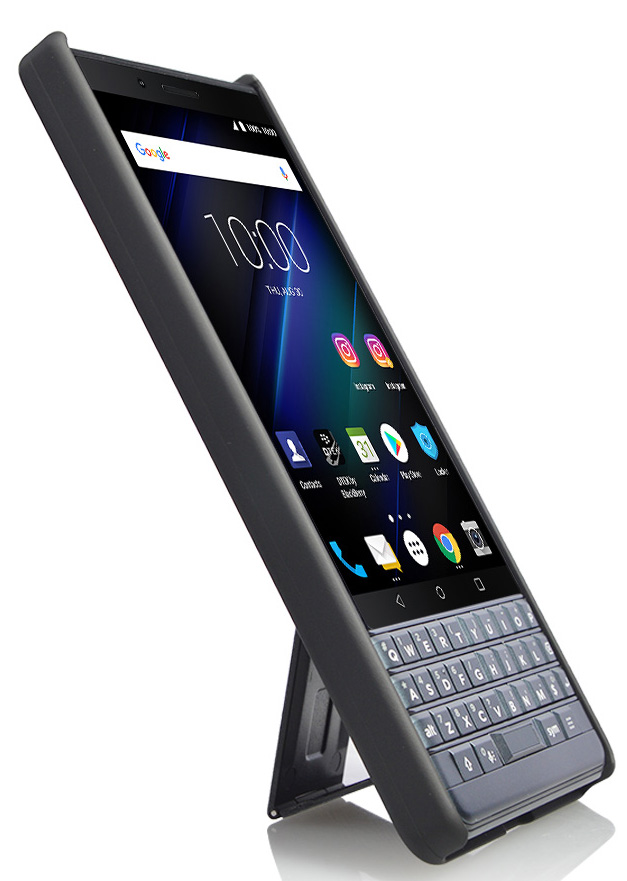 Case for BlackBerry Key2 LE, Nakedcellphone [Black Tread] Slim Ribbed Rubberized Hard Shell Cover [with Kickstand] for BlackBerry Key2 LE Phone [[ONLY FOR LE MODEL]] - image 4 of 7