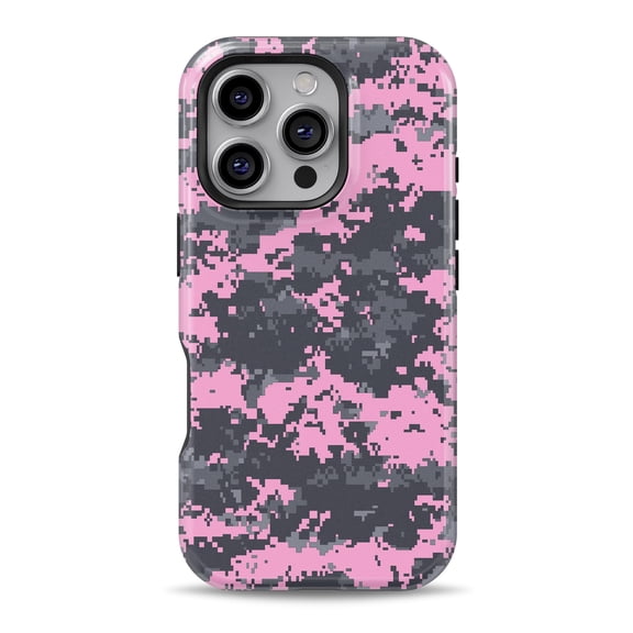 DesignSkinz Scratch-Resistant Hard Slim Case Compatible with iPhone 16 (Compatible with MagSafe) - Light Pink and Gray Digital Camouflage