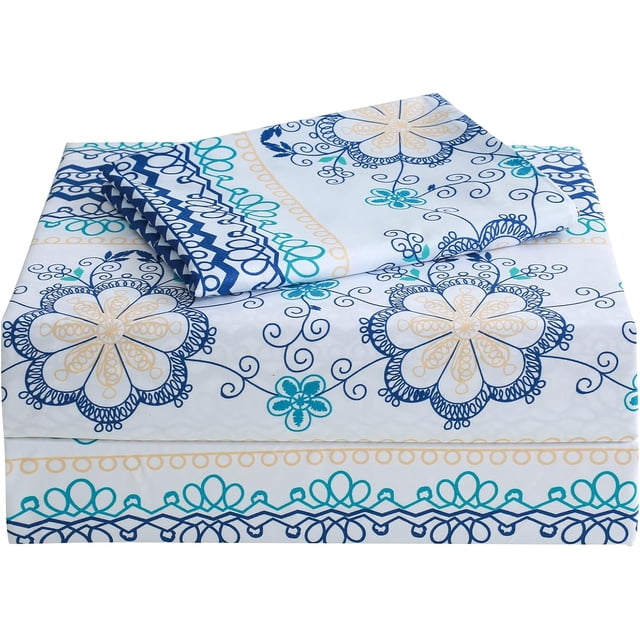 Floral Printed Sheet Set King Soft Microfiber Botanical Bed Sheets Extra Deep Pocket Pieces