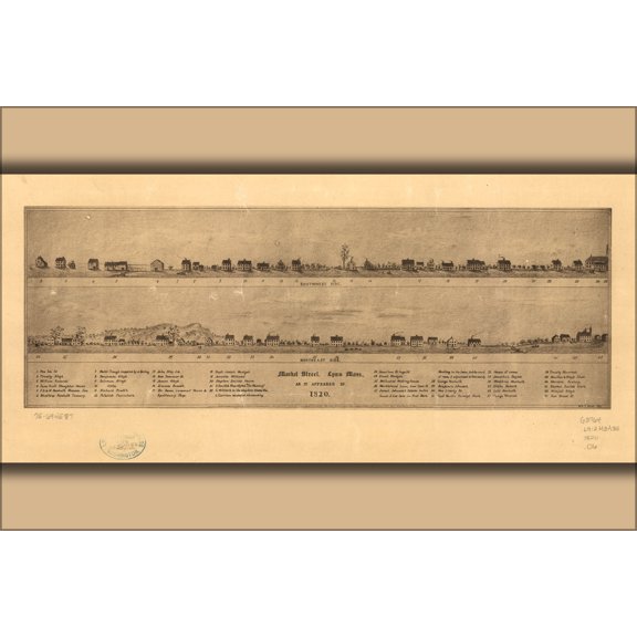 24"x36" Gallery Poster, map of Market Street, Lynn, Massachusetts 1820