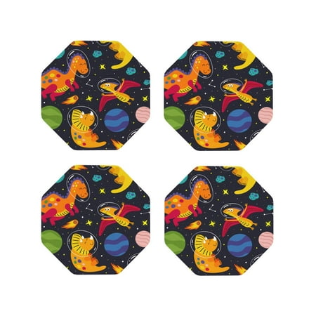 

Pofeuu Dinosaurs in Space Print Coasters for Drinks 4Pack PU Leather Coasters Bar Drink Coasters for Tabletop Protection Furniture from Damage-Octagon
