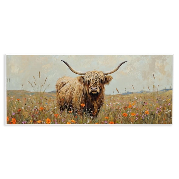 Stupell Industries Longhorn And Wildflowers Wall Plaque Art design by Petal Prints Design, 7 x 17