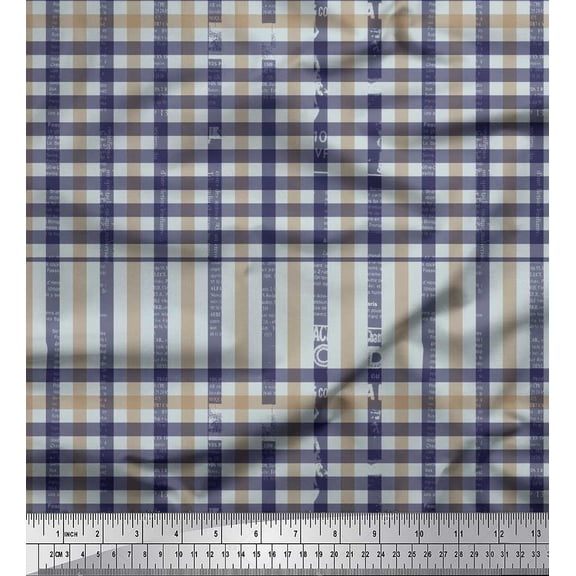 Soimoi Polyester Crepe Fabric Window Pane Check Decor Fabric Printed Yard 42 Inch Wide