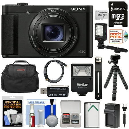 Sony Cyber-Shot DSC-HX99 4K Wi-Fi Digital Camera with 64GB Card + Battery + Charger + Flash + LED Light + Tripod + Case + (Best Camera For Candid Shots)
