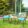 thumbnail image 1 of Gymax 3PCS Rattan Patio Conversation Set Bistro Chat Set w/ Turquoise Cushions, 1 of 10