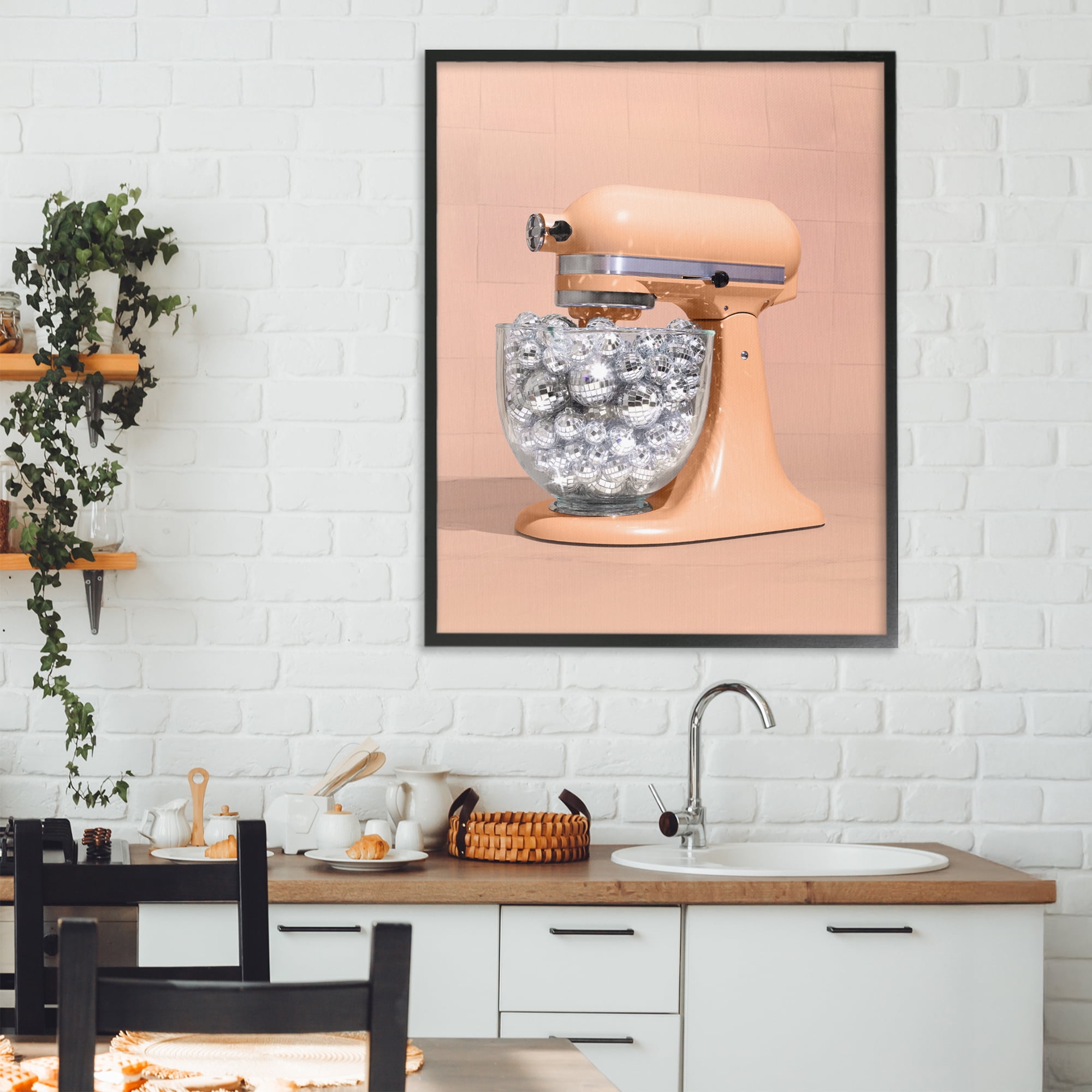 Stupell Industries Disco Kitchen Mixer over Orange Black Framed Giclee Art, design by LISH Creative