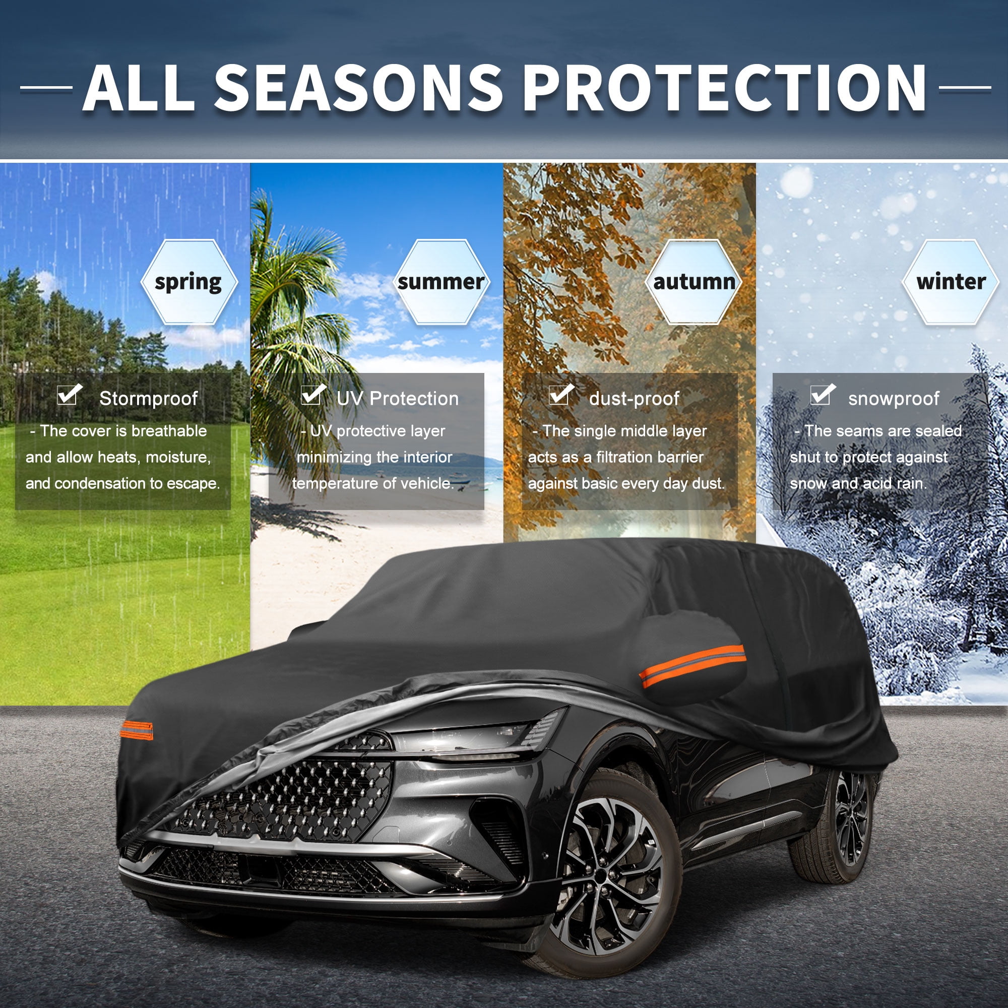 Unique Bargains Car Cover 210D-PU Oxford Outdoor Full Car Cover Waterproof Windproof Black for Lincoln Nautilus