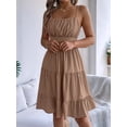 thumbnail image 5 of Jaimenalin Women Ruffled Tiered Adjustable Spaghetti Strap Midi Dress Khaki L, 5 of 9