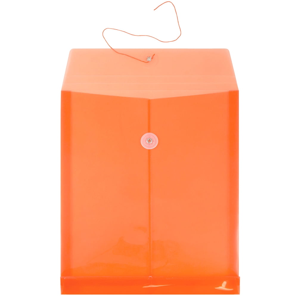 JAM Plastic Envelopes, 9.8x11.8, Orange, Button String, Letter Open End, 12/Pack