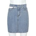 thumbnail image 5 of Idoravan Women's Basic Versatile Skirt Clearance Womens High Waist Casual A-Line Denim Sexy Short Jean Skirt, 5 of 9