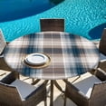 thumbnail image 6 of Blue Brown Plaid Round Tablecloth, Fitted Table Cover with Elastic for 45"-54" Round Tables, Modern Abstract Striped Gingham Checked Table Cloth Outdoor Indoor Dinning Party Waterproof Tablecloths, 6 of 7