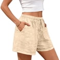 thumbnail image 5 of Eyelet Shorts for Women Summer Casual Elastic High Waisted Lounge Shorts with Pockets Comfy Beach Vacation Clothes, #03 Beige, XXL, 5 of 8