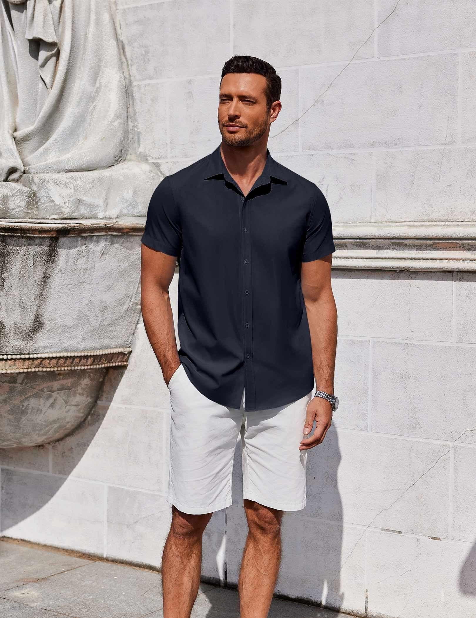 Coofandy, Mens Short Sleeve Button Down Shirt, Summer Casual 