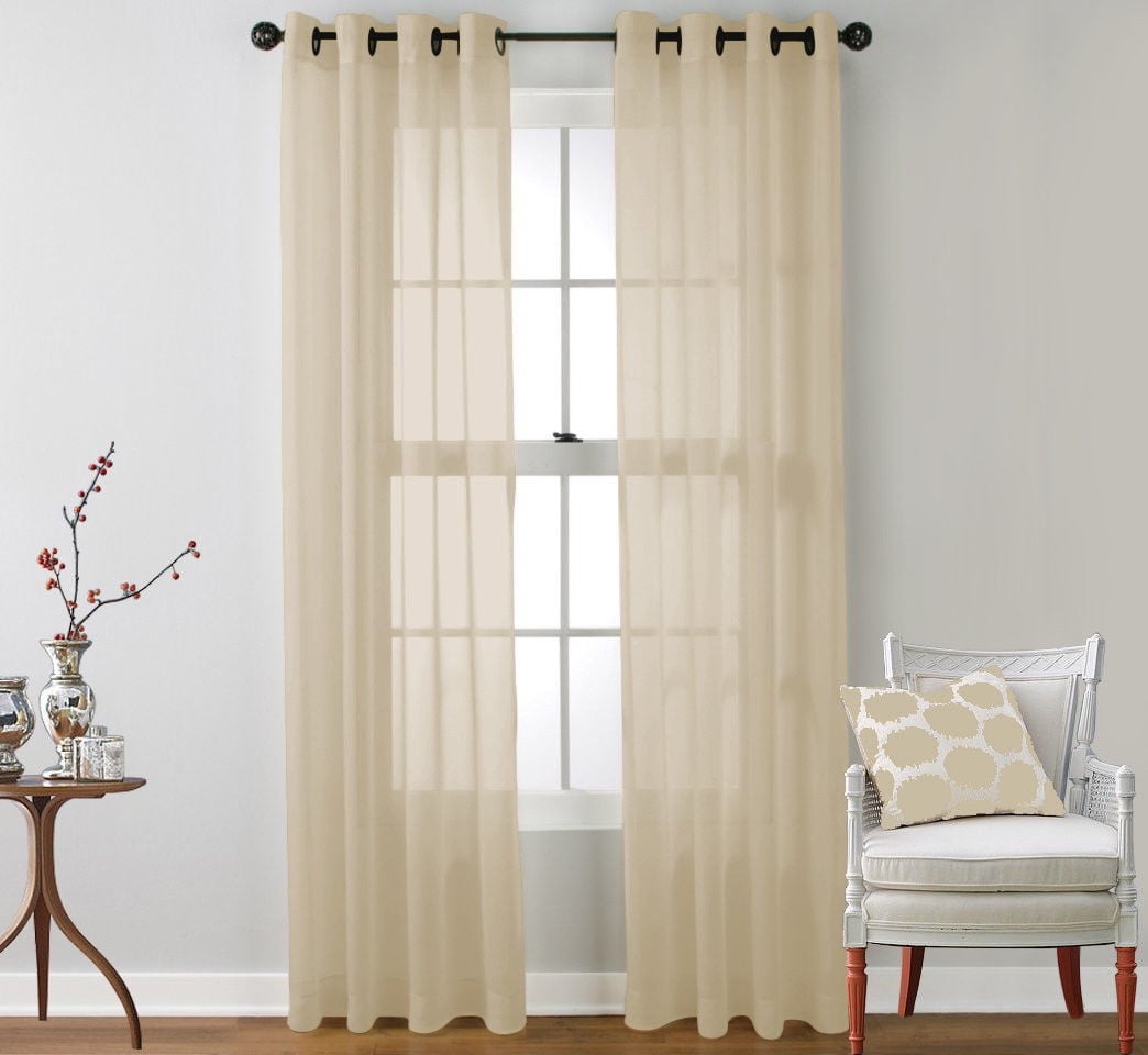 Beige Sheer Curtains 63 Inch Length for Bedroom Set of 2 Panels Grommet Semi Translucent Natural Linen Textured Curtains for Living Room Kitchen Rustic Beach Boho Decor 52x63 Inches Long Cream Colored