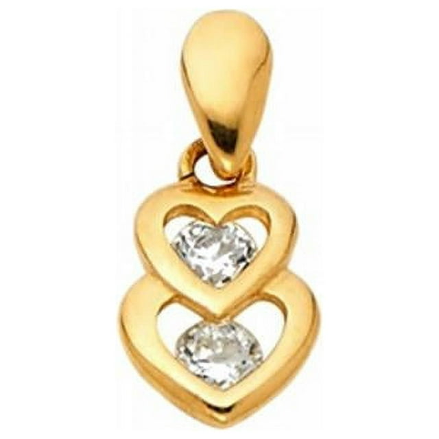 Precious Stars Jewelry 14k Yellow Gold Cubic Zirconia Overlapping Double Heart Pendant