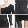 thumbnail image 3 of Vestido Nagfar con lentejuelas brillantes de un solo hombro, mini cruzado a la cadera, negro, 3 of 6