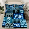 thumbnail image 2 of Manfei Cinema Ticket Twin Sheet Sets,Movie Time Twin Fitted Sheet,Blue Popcorn Grid Flat Sheet For Child,Breathable Home Decor,3-Piece, 2 of 7