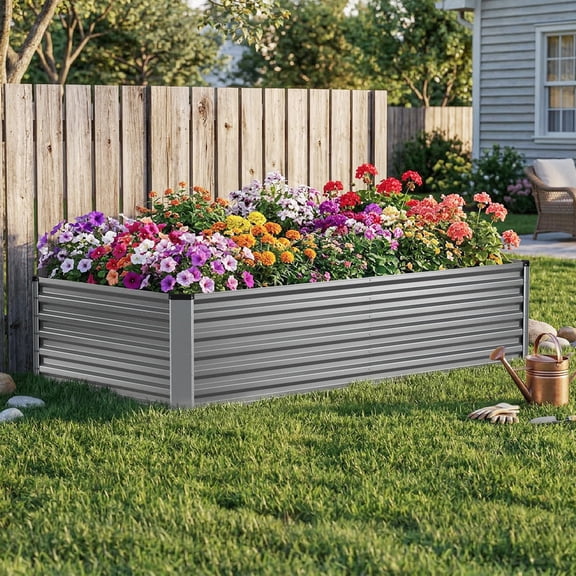 Patiobula 6x3x2ft Raised Garden Bed Outdoor, Backyard Oval Metal Planter Box for Vegetables, Flowers - Sliver