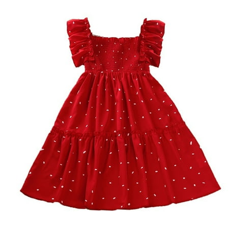 

gvdentmGirls Easter Dress Toddler Girl s Polka Dots Mesh Flounce Long Sleeve Flared Shirred Dress Red 8-9 Years