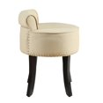 thumbnail image 3 of Posh Living Alena Button Tufted Linen Fabric & Solid Birch Vanity Stool in Beige, 3 of 7