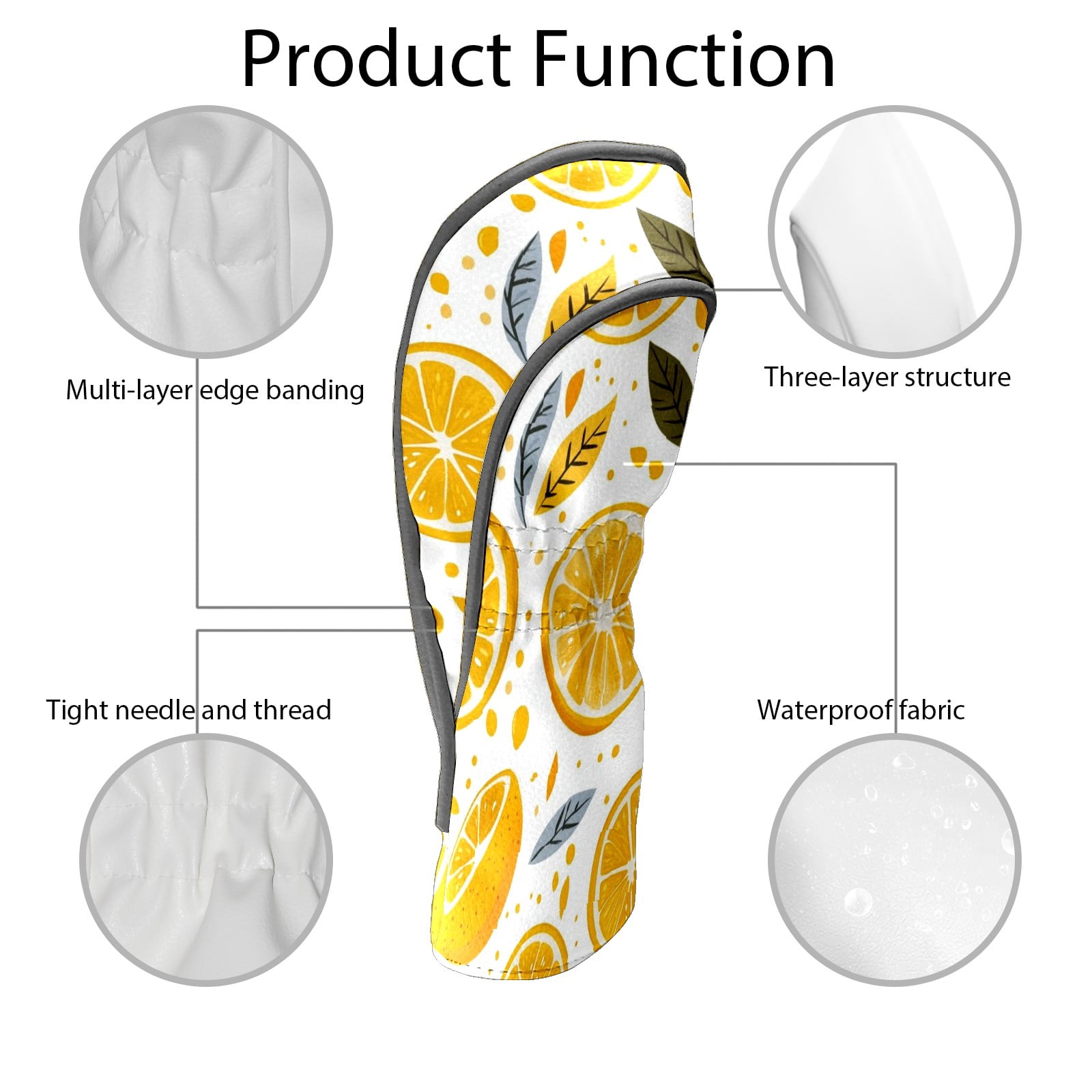 Golf Head Covers Orange Pattern for Driver, Wood & Hybrid, Premium Waterproof PU Leather with Plush Lining, Vibrant Golf Gifts