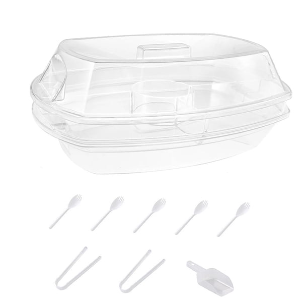 Bandeja para servir,Bandeja para servir refrigerada con tapa Bandeja de frutas Camarones,Bandeja de verduras frías para fiestas heladas,Bandeja para servir helado de frutas Bandeja para servir