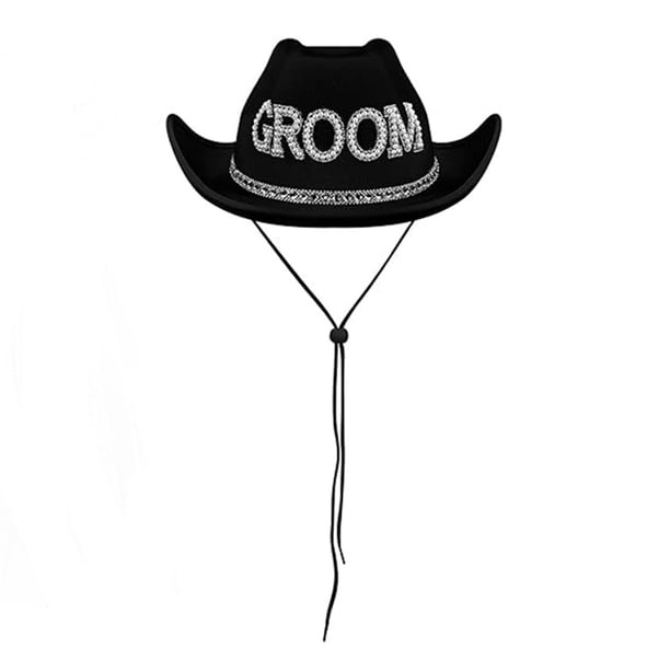 Sombrero de vaquero negro para novio con bordado de strass