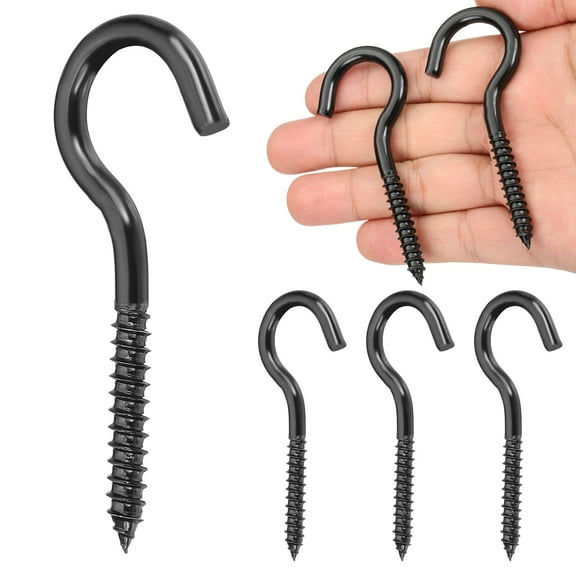 4 Pack Screw Eyes, M6x80mm 304 Stainless Steel Heavy Duty Eye Bolts Screw Black