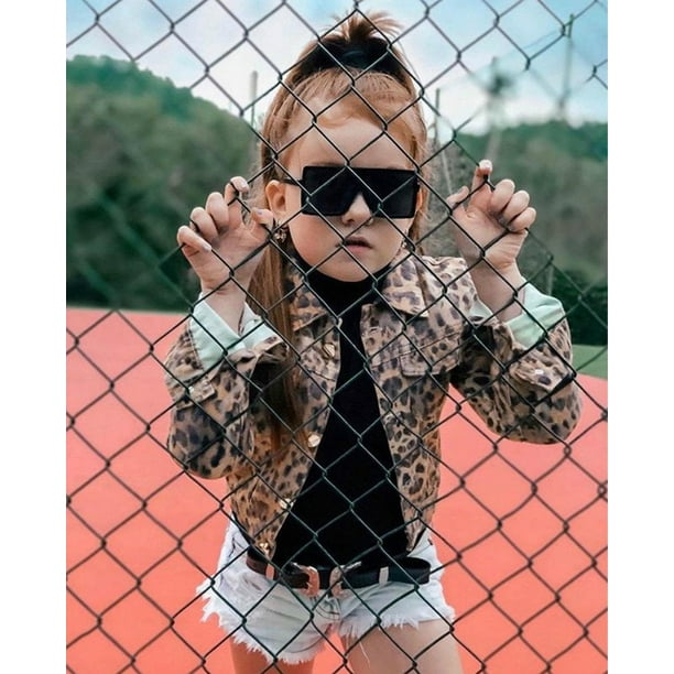 Manteau Bebe Fille Enfant Enfant Leopard Manches Longues Bouton vers le Bas Veste en Jean Veste Automne Printemps Outwear