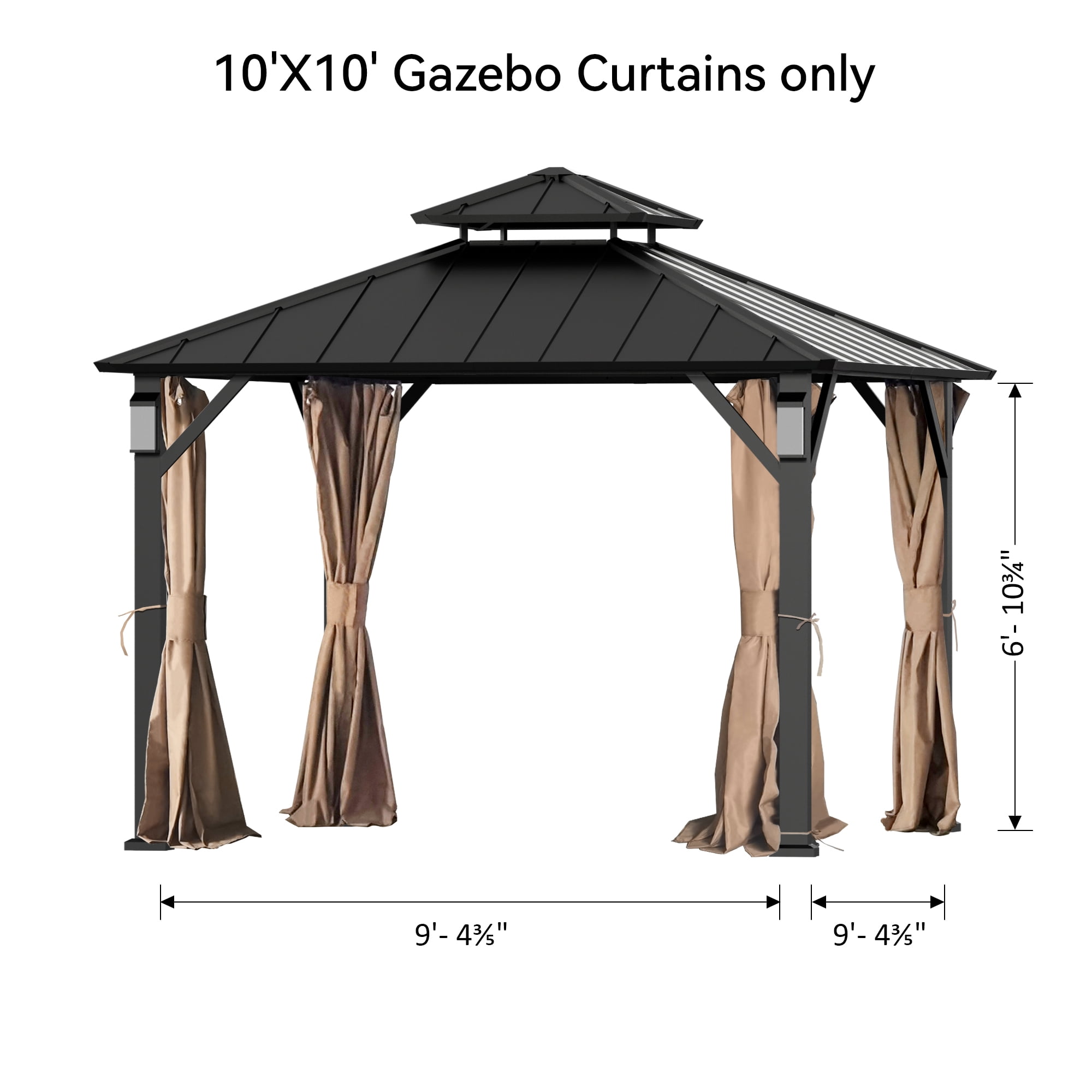 FONA Gazebo Curtain Replacement Universal 4-Panel Sidewalls 10'x10', Outdoor Gazebo Privacy Curtains with Zipper, Replacement for Outdoor, Patio Canopy, Garden and Backyard (Curtain Only)
