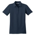 thumbnail image 5 of Womens Stain-Release Cotton/Polyester Polo T-Shirt Navy X-Small, 5 of 6