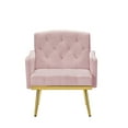 thumbnail image 5 of Velvet Accent Chair, Modern Upholstered Button Tufted Armchair with Golden Metal Legs, Comfy Single Sofa Chair Reading Club Chair with Side Pocket for Living Room Bedroom Office, Pink, 5 of 6