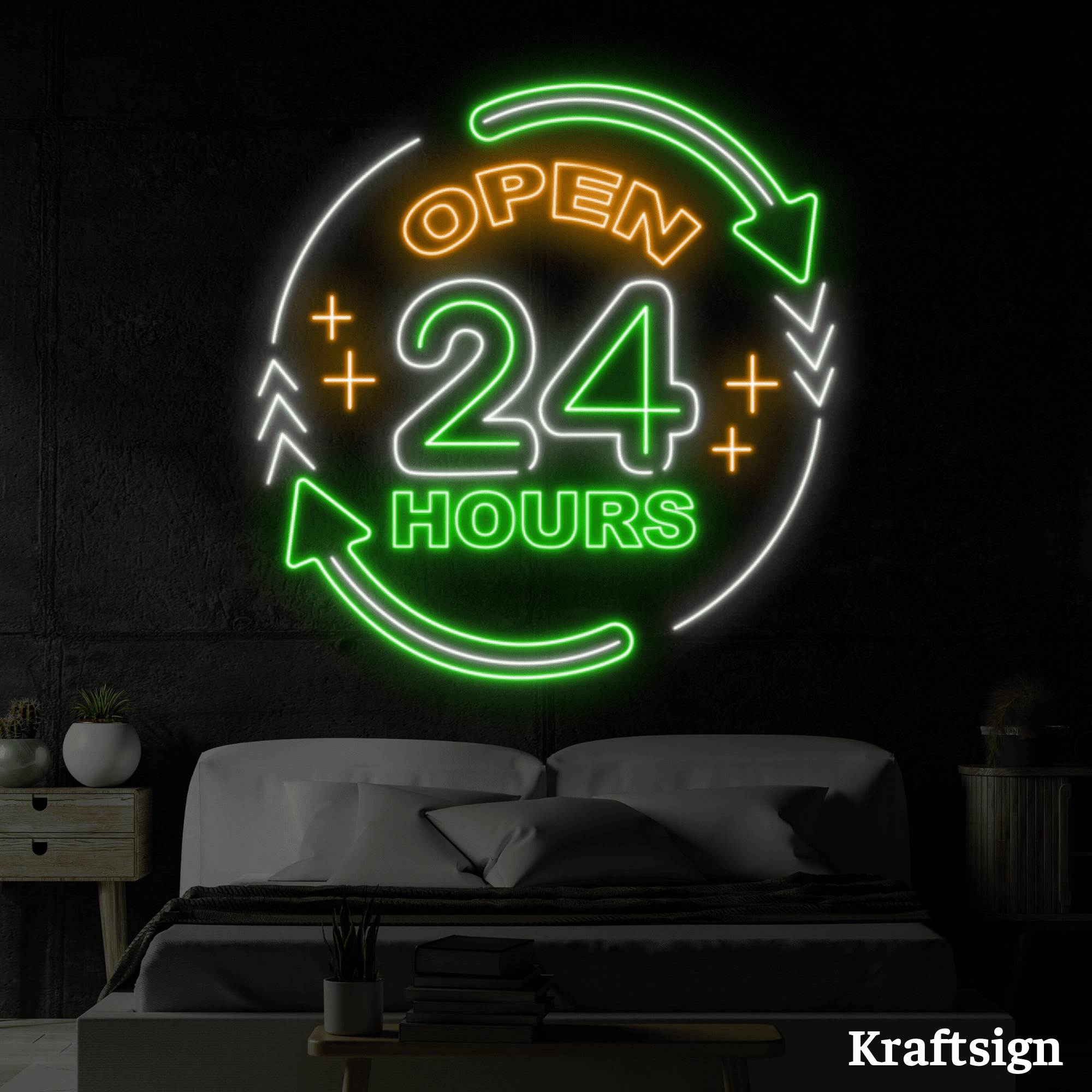Craftnamesign Open 24 Hours Neon Sign, Open Welcome LED Sign, Shop Decor