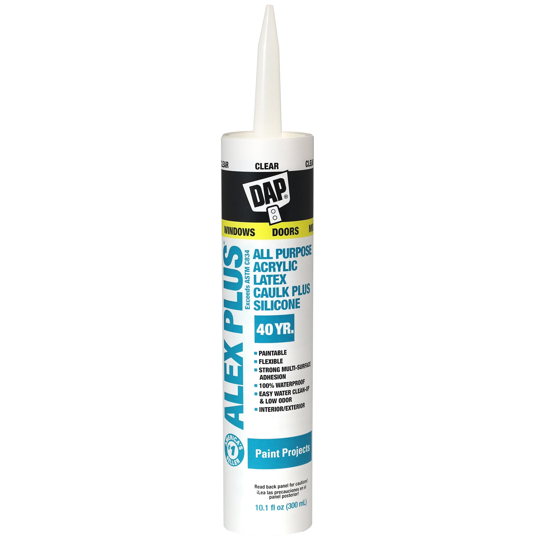 DAP Alex Plus All Purpose, Acrylic Latex Caulk Plus Silicone, Clear, 10.1 oz