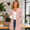 thumbnail image 6 of Women's Plus Size Pink Ditsy Floral Cardigan, Long Sleeve Open Front Tunic with Pockets, 6 of 8
